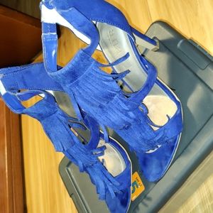 Sexy Strappy Royal Blue Fringe High Heels, size 8